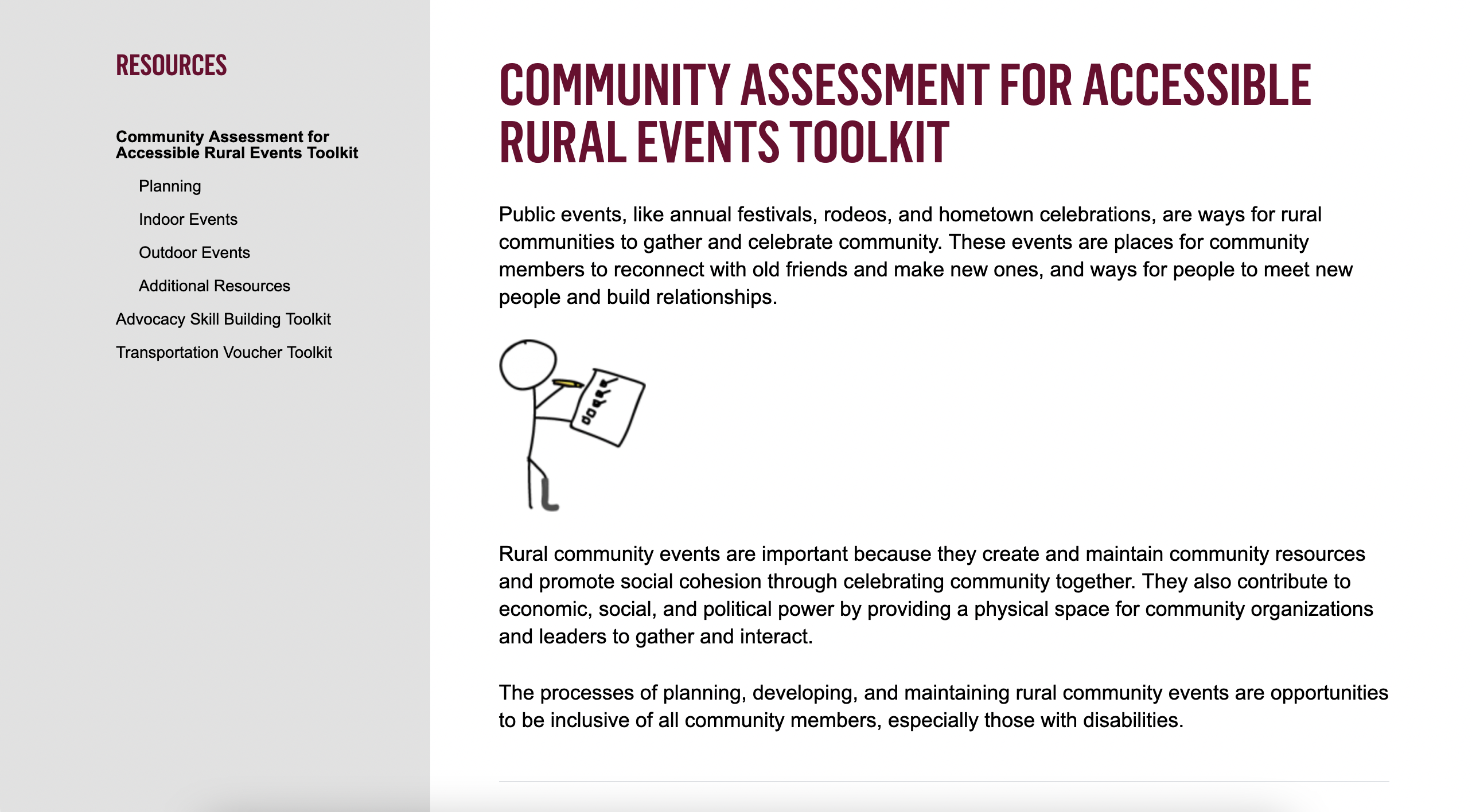 Screenshot of Community Assessment for Accessible Rural Events Toolkit website