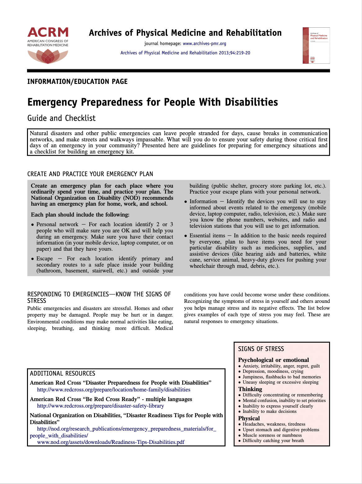 Screenshot of Emergency Preparedness PDF