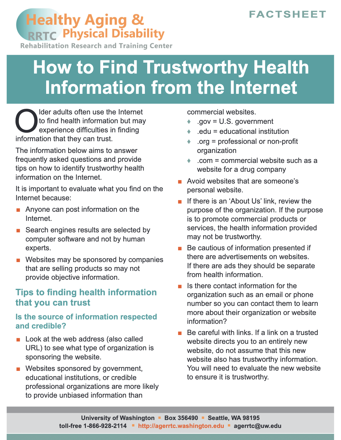 Screenshot of How to Find Trustworthy Health Information from the Internet PDF