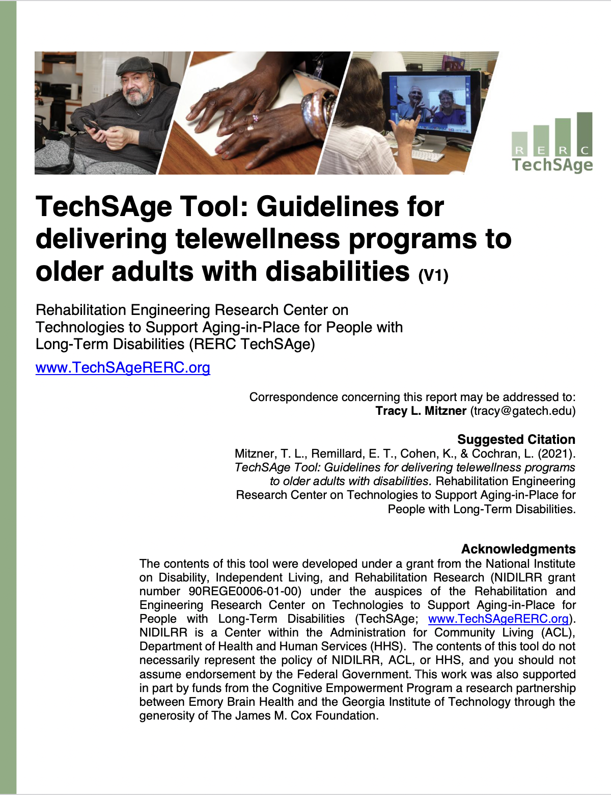 Screenshot of TechSAge Tool: Guidelines for delivering telewellness programs to older adults with disabilities PDF