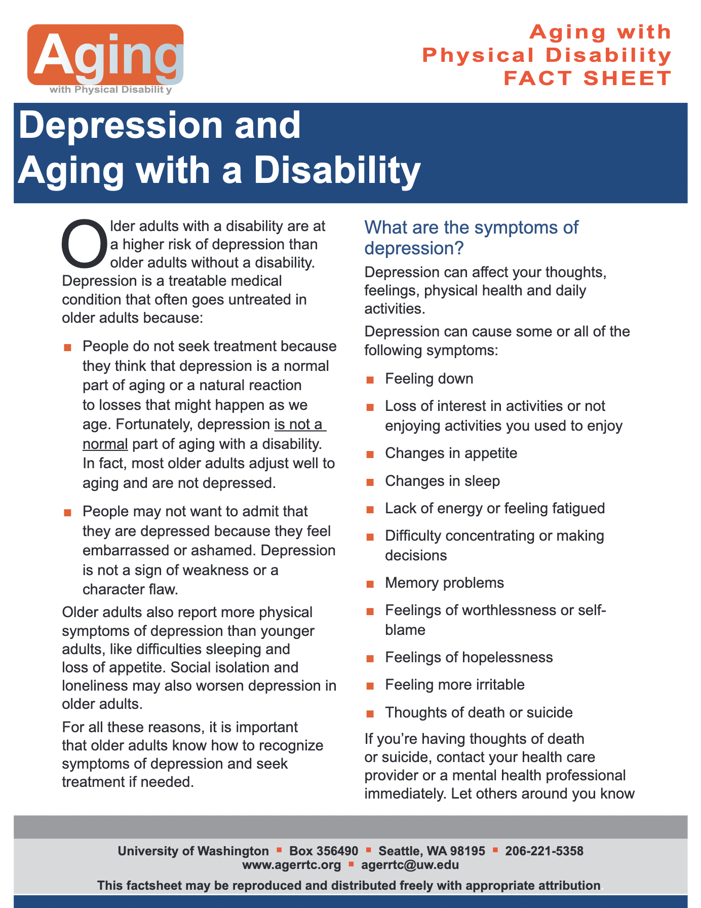 Screenshot of Depression and Aging with a Disability PDF