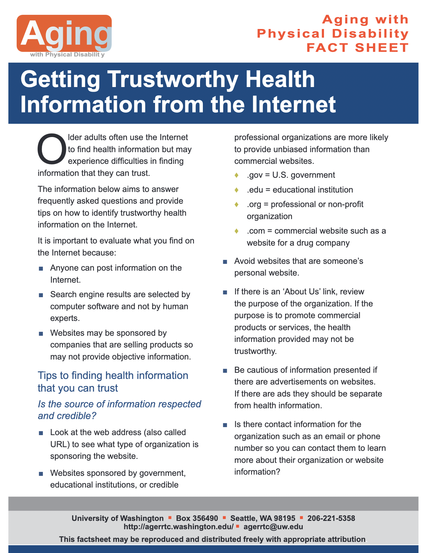 Screenshot of Getting Trustworthy Health Information from the Internet PDF