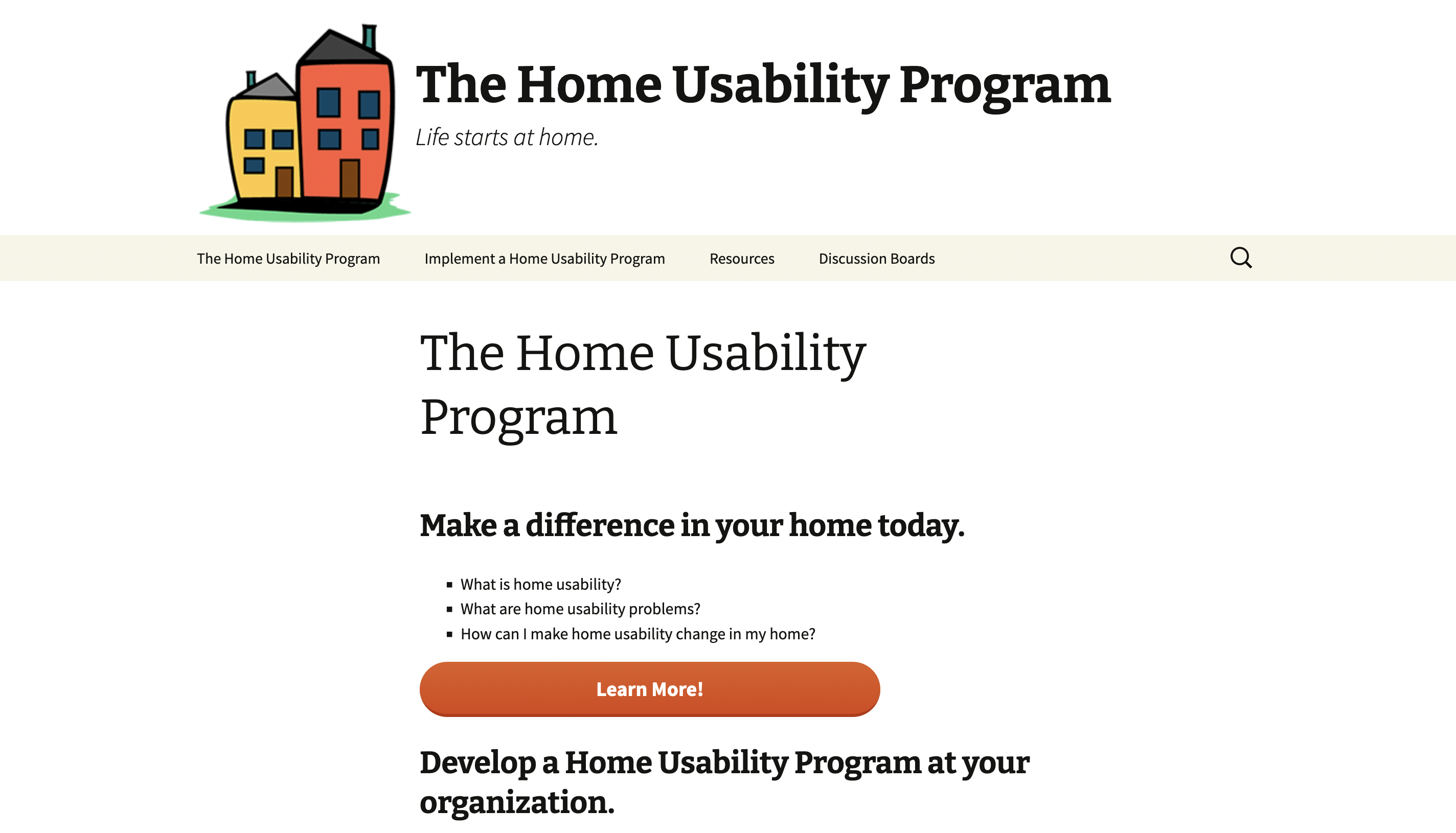 Screenshot of The Home Usability Program website