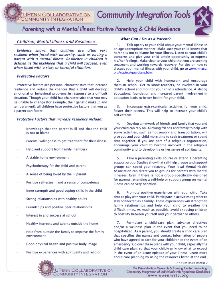 Parenting with a Mental Illness: Positive Parenting and Child ...