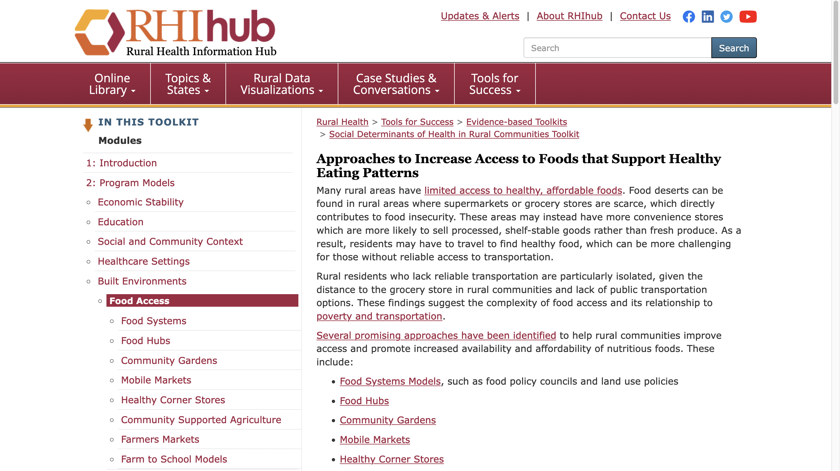 Screenshot of Approaches to Increase Access to Foods that Support Healthy Eating Patterns webpage